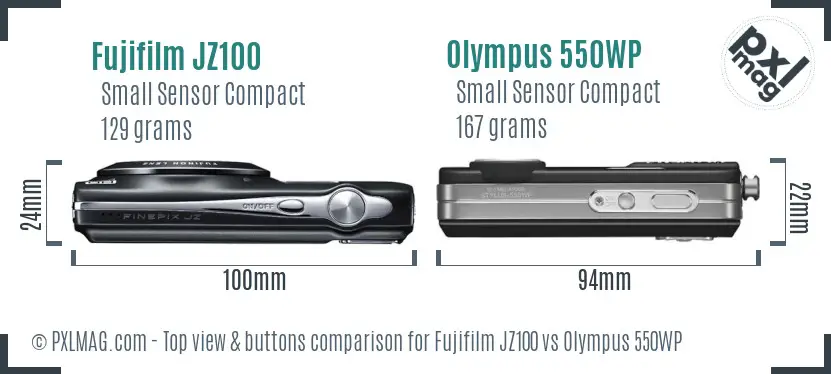 Fujifilm JZ100 vs Olympus 550WP top view buttons comparison