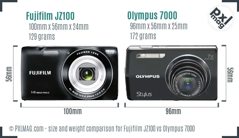 Fujifilm JZ100 vs Olympus 7000 size comparison