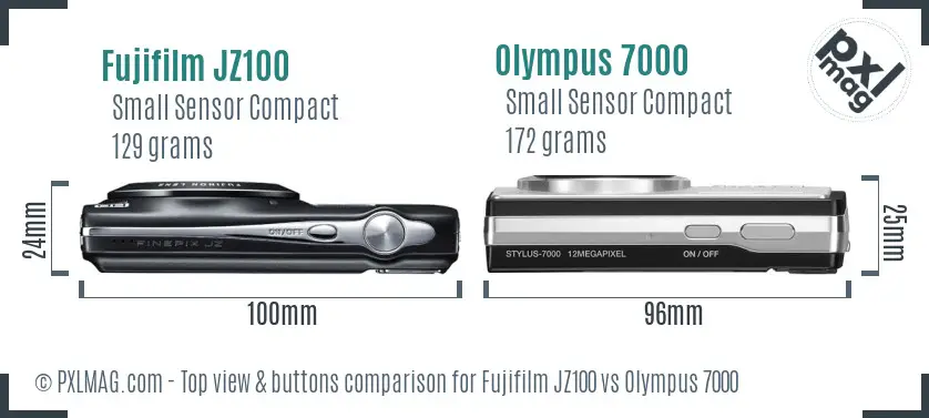 Fujifilm JZ100 vs Olympus 7000 top view buttons comparison