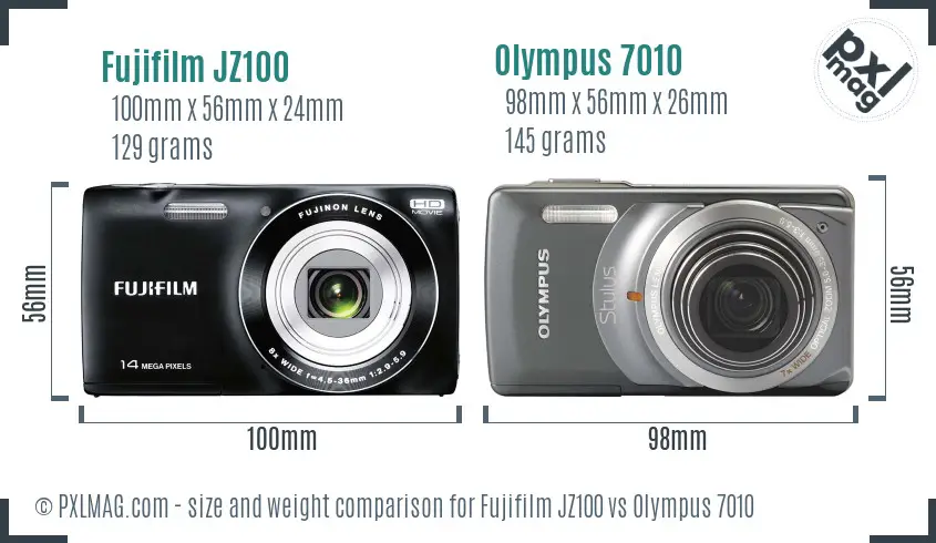 Fujifilm JZ100 vs Olympus 7010 size comparison