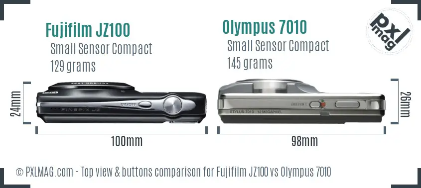 Fujifilm JZ100 vs Olympus 7010 top view buttons comparison