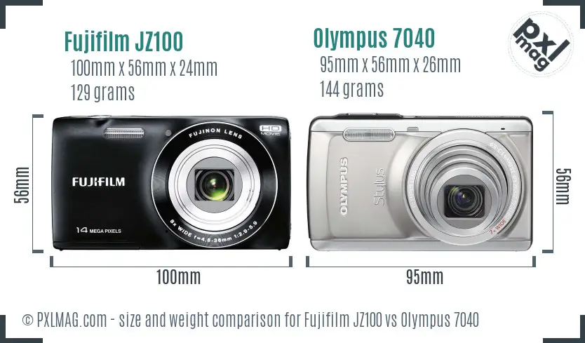 Fujifilm JZ100 vs Olympus 7040 size comparison