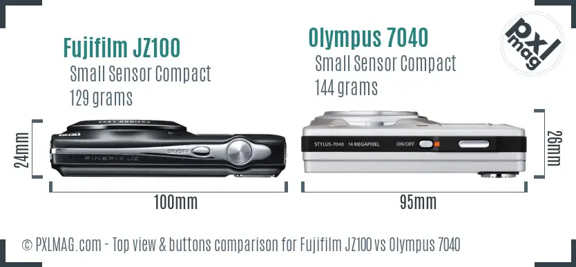 Fujifilm JZ100 vs Olympus 7040 top view buttons comparison