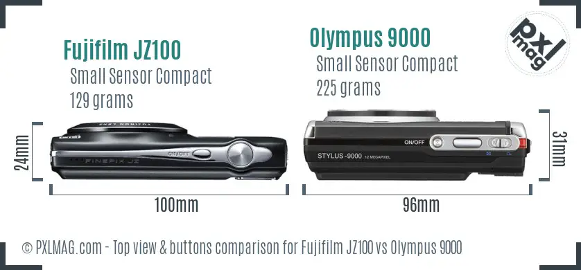 Fujifilm JZ100 vs Olympus 9000 top view buttons comparison