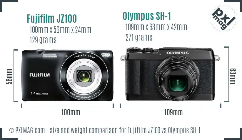 Fujifilm JZ100 vs Olympus SH-1 size comparison