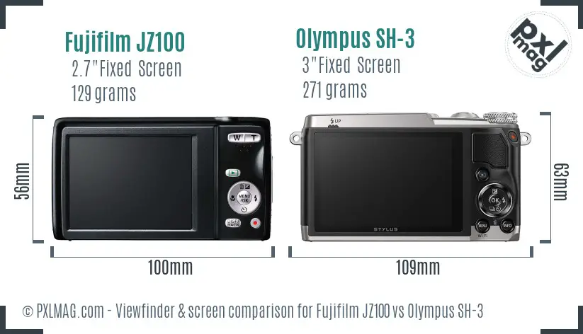 Fujifilm JZ100 vs Olympus SH-3 Screen and Viewfinder comparison