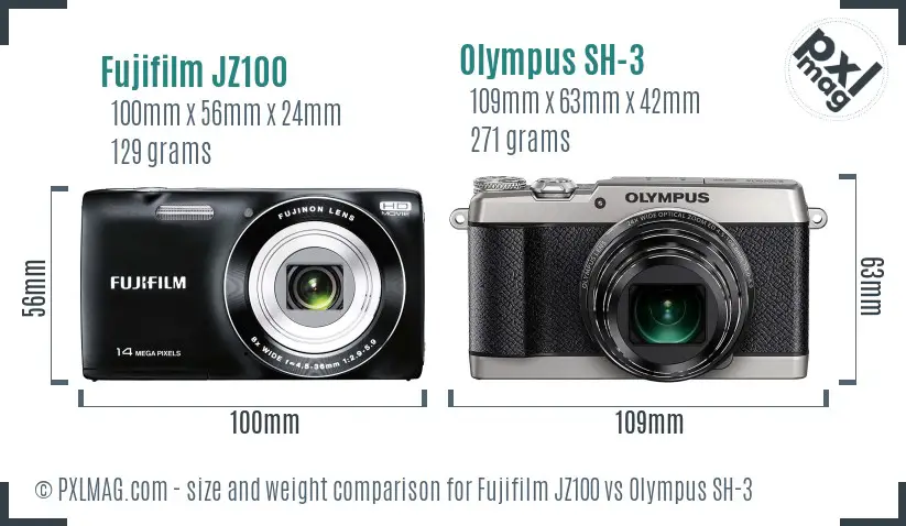 Fujifilm JZ100 vs Olympus SH-3 size comparison