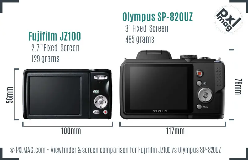 Fujifilm JZ100 vs Olympus SP-820UZ Screen and Viewfinder comparison
