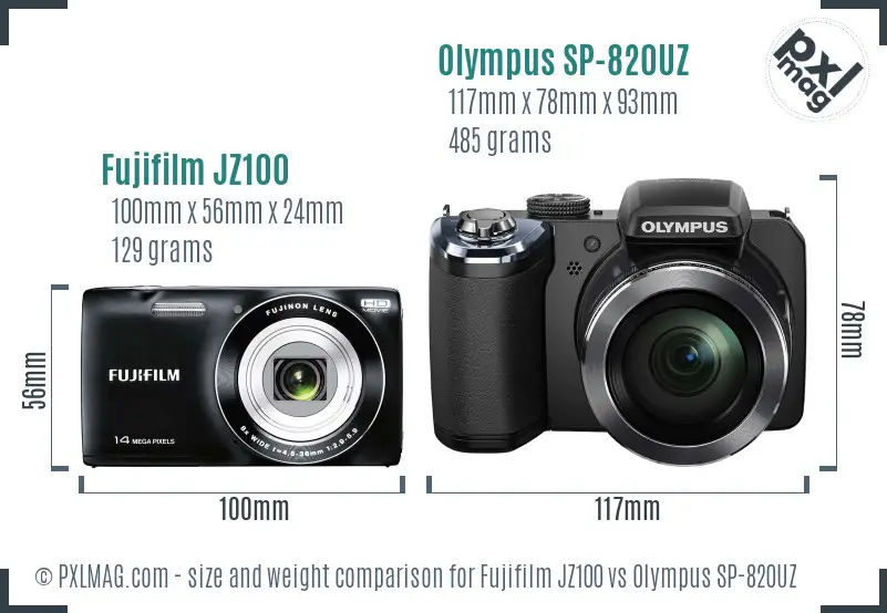 Fujifilm JZ100 vs Olympus SP-820UZ size comparison