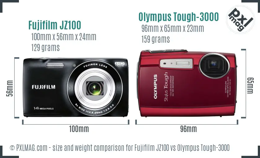 Fujifilm JZ100 vs Olympus Tough-3000 size comparison