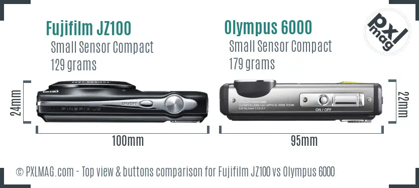 Fujifilm JZ100 vs Olympus 6000 top view buttons comparison Fujifilm JZ100 vs Olympus 6000 top view buttons comparison