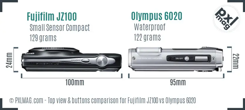 Fujifilm JZ100 vs Olympus 6020 top view buttons comparison