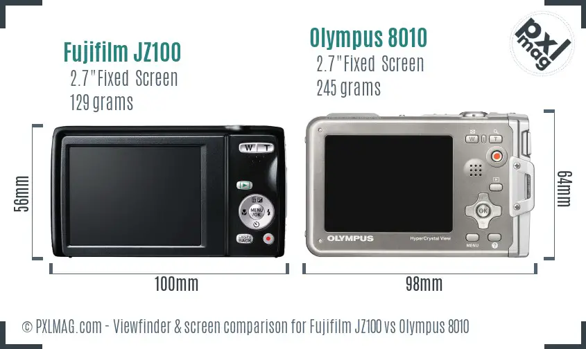 Fujifilm JZ100 vs Olympus 8010 Screen and Viewfinder comparison