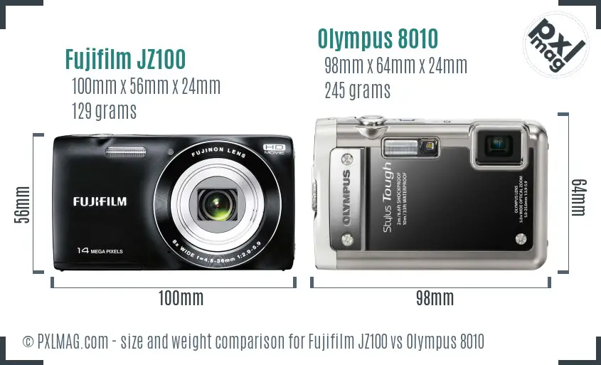 Fujifilm JZ100 vs Olympus 8010 size comparison