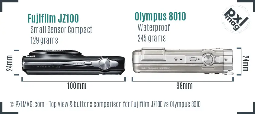 Fujifilm JZ100 vs Olympus 8010 top view buttons comparison