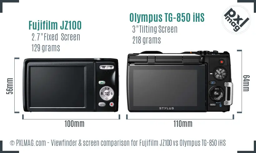 Fujifilm JZ100 vs Olympus TG-850 iHS Screen and Viewfinder comparison