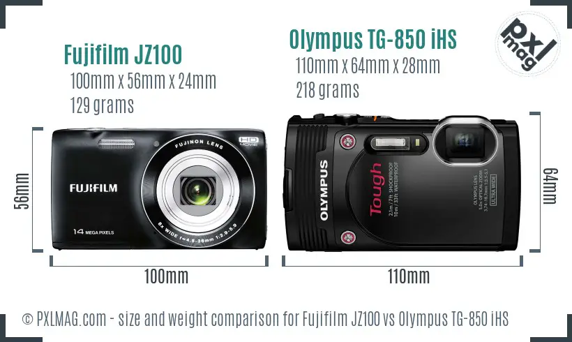 Fujifilm JZ100 vs Olympus TG-850 iHS size comparison