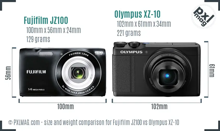 Fujifilm JZ100 vs Olympus XZ-10 size comparison