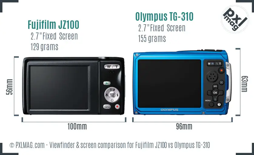 Fujifilm JZ100 vs Olympus TG-310 Screen and Viewfinder comparison