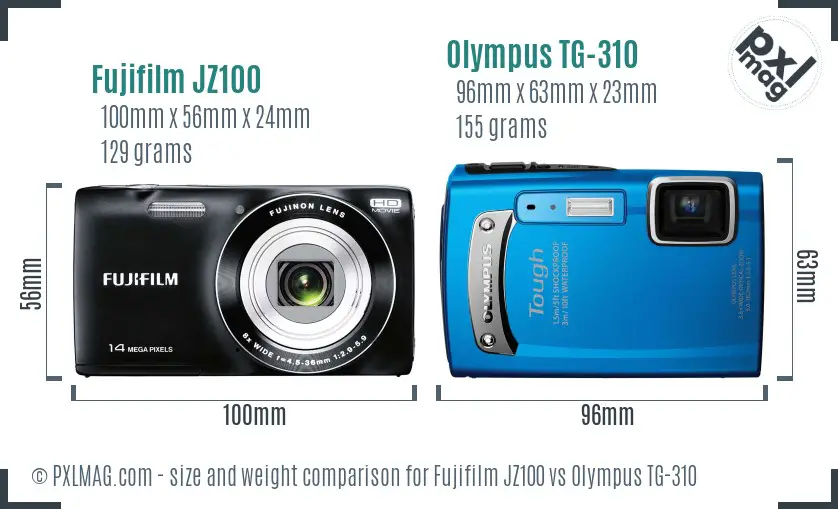 Fujifilm JZ100 vs Olympus TG-310 size comparison Fujifilm JZ100 vs Olympus TG-310 size comparison
