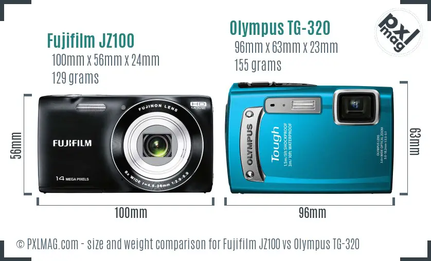 Fujifilm JZ100 vs Olympus TG-320 size comparison