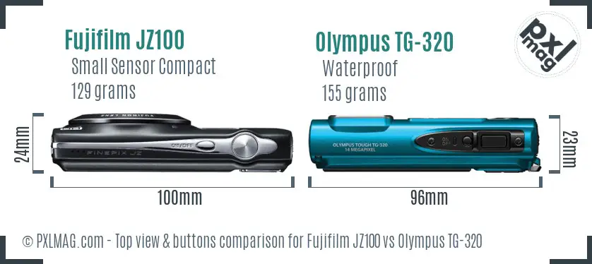 Fujifilm JZ100 vs Olympus TG-320 top view buttons comparison