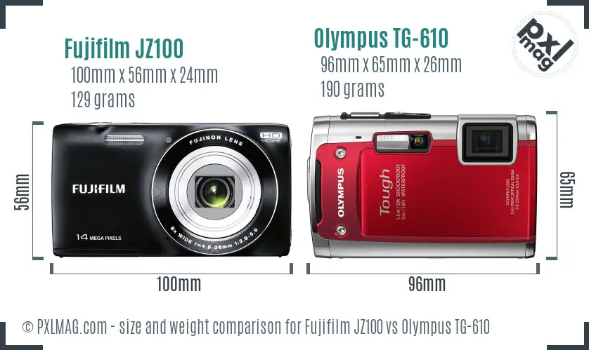 Fujifilm JZ100 vs Olympus TG-610 size comparison Fujifilm JZ100 vs Olympus TG-610 size comparison