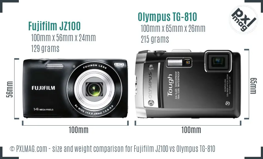Fujifilm JZ100 vs Olympus TG-810 size comparison