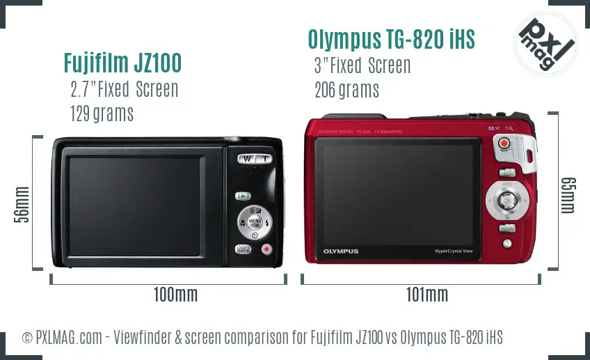 Fujifilm JZ100 vs Olympus TG-820 iHS Screen and Viewfinder comparison