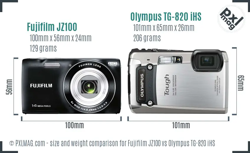 Fujifilm JZ100 vs Olympus TG-820 iHS size comparison