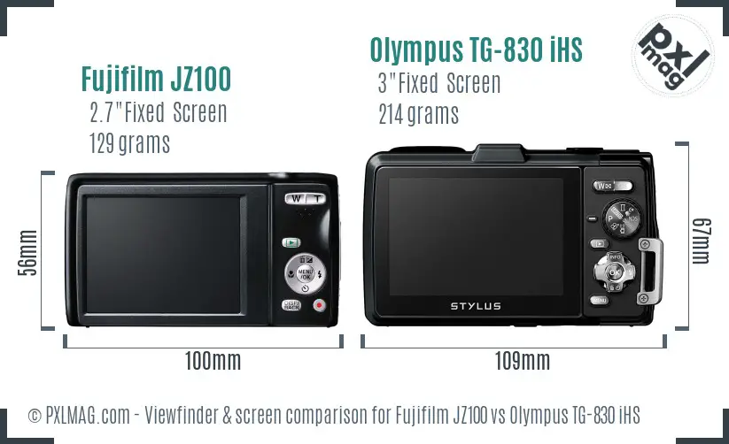 Fujifilm JZ100 vs Olympus TG-830 iHS Screen and Viewfinder comparison