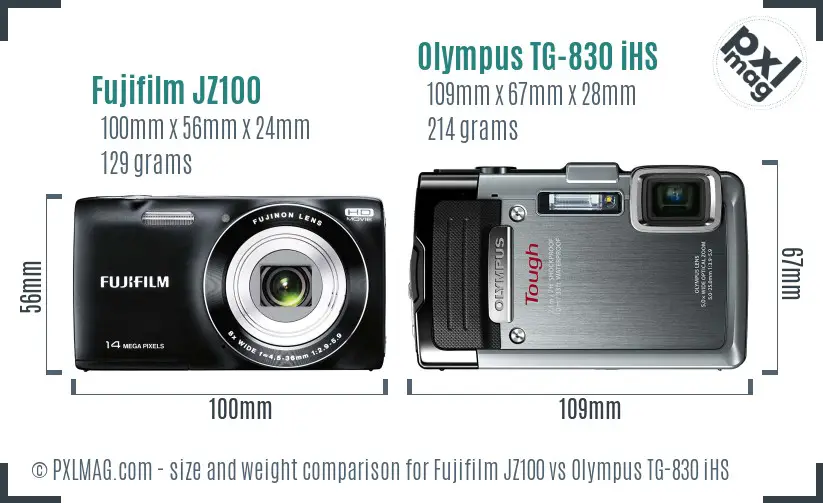 Fujifilm JZ100 vs Olympus TG-830 iHS size comparison