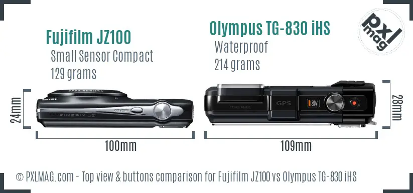 Fujifilm JZ100 vs Olympus TG-830 iHS top view buttons comparison