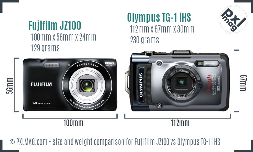 Fujifilm JZ100 vs Olympus TG-1 iHS size comparison Fujifilm JZ100 vs Olympus TG-1 iHS size comparison