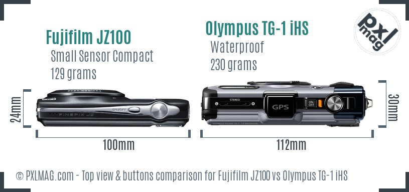Fujifilm JZ100 vs Olympus TG-1 iHS top view buttons comparison