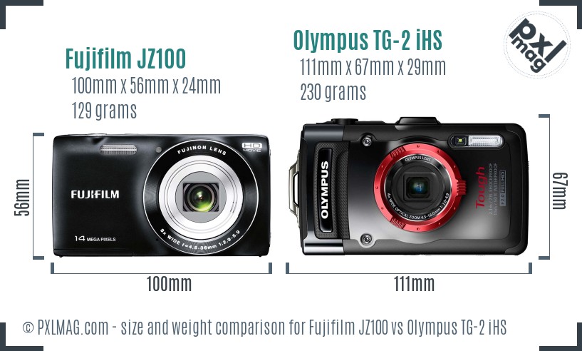 Fujifilm JZ100 vs Olympus TG-2 iHS size comparison Fujifilm JZ100 vs Olympus TG-2 iHS size comparison