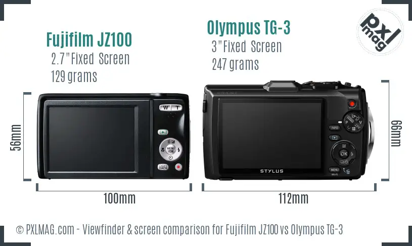 Fujifilm JZ100 vs Olympus TG-3 Screen and Viewfinder comparison