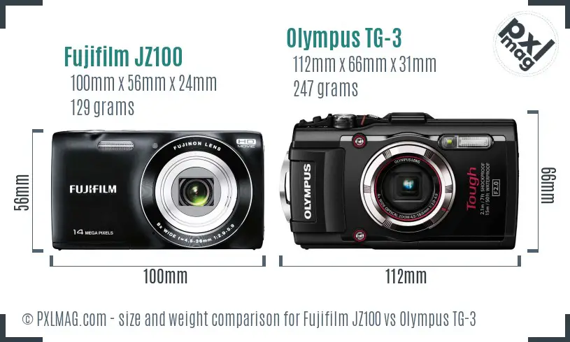 Fujifilm JZ100 vs Olympus TG-3 size comparison