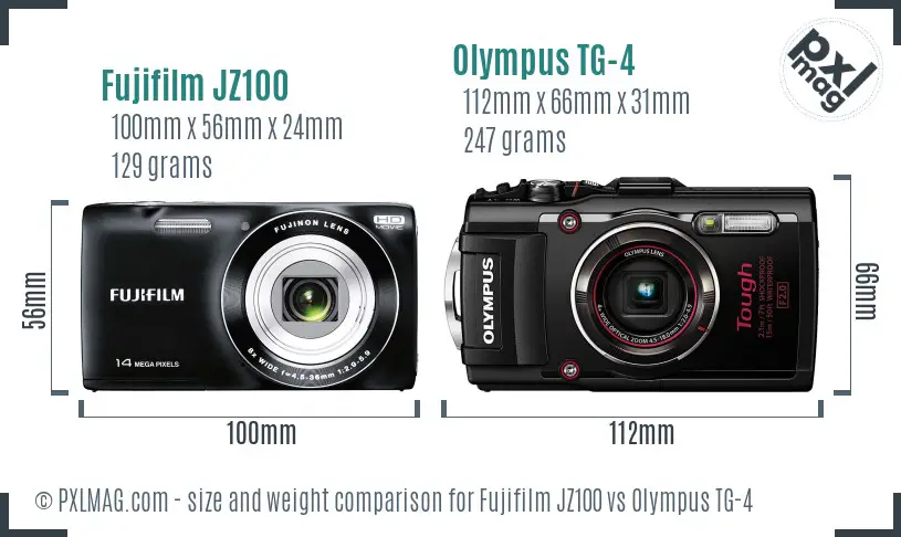 Fujifilm JZ100 vs Olympus TG-4 size comparison