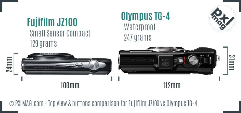 Fujifilm JZ100 vs Olympus TG-4 top view buttons comparison