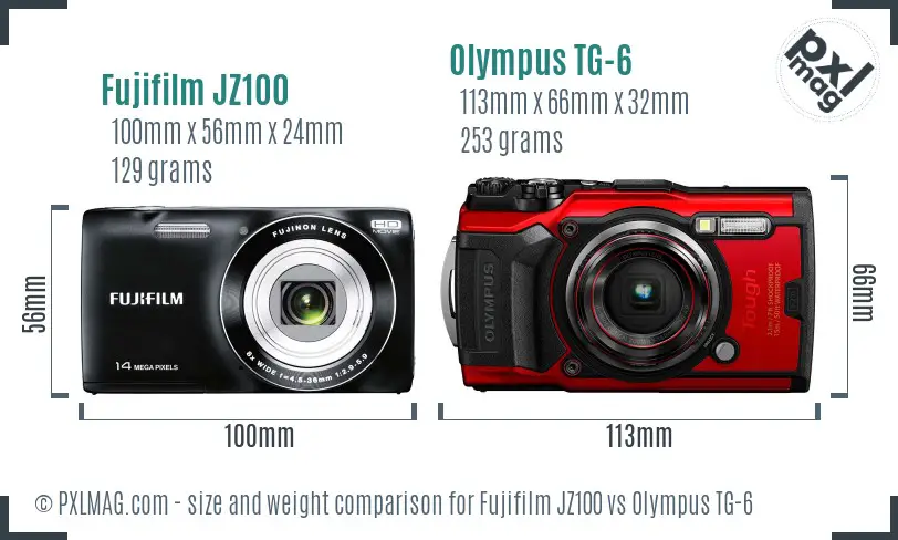 Fujifilm JZ100 vs Olympus TG-6 size comparison Fujifilm JZ100 vs Olympus TG-6 size comparison