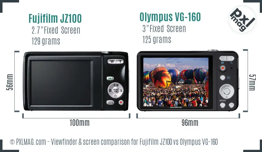 Fujifilm JZ100 vs Olympus VG-160 Screen and Viewfinder comparison