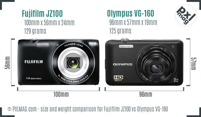 Fujifilm JZ100 vs Olympus VG-160 size comparison