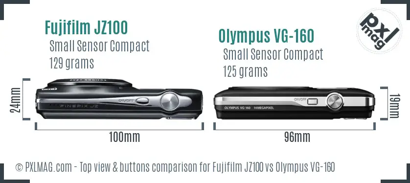 Fujifilm JZ100 vs Olympus VG-160 top view buttons comparison