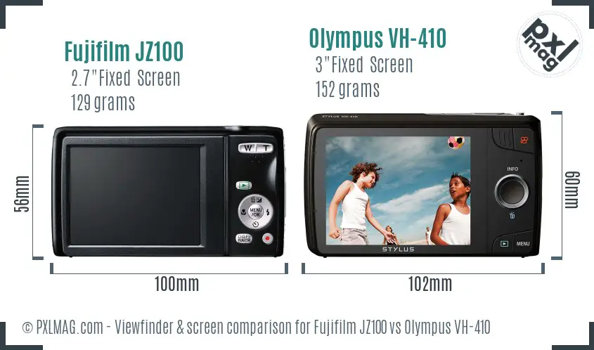 Fujifilm JZ100 vs Olympus VH-410 Screen and Viewfinder comparison