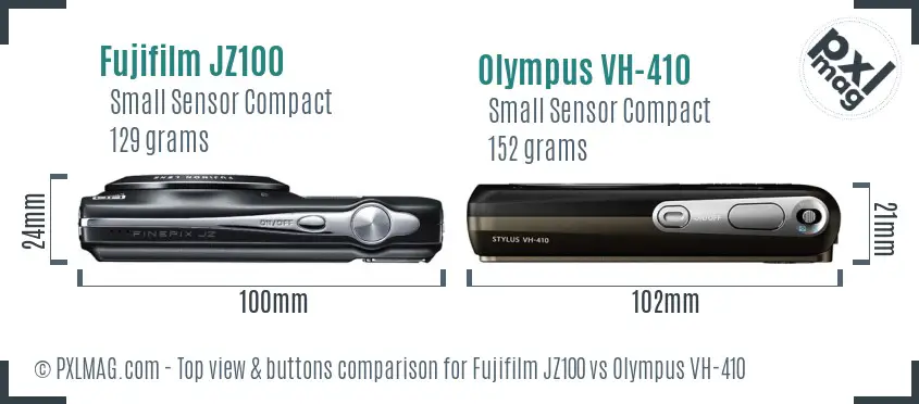 Fujifilm JZ100 vs Olympus VH-410 top view buttons comparison