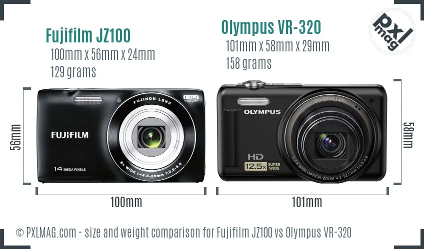 Fujifilm JZ100 vs Olympus VR-320 size comparison
