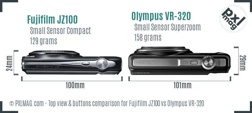 Fujifilm JZ100 vs Olympus VR-320 top view buttons comparison