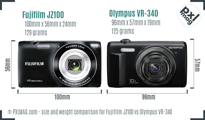 Fujifilm JZ100 vs Olympus VR-340 size comparison Fujifilm JZ100 vs Olympus VR-340 size comparison
