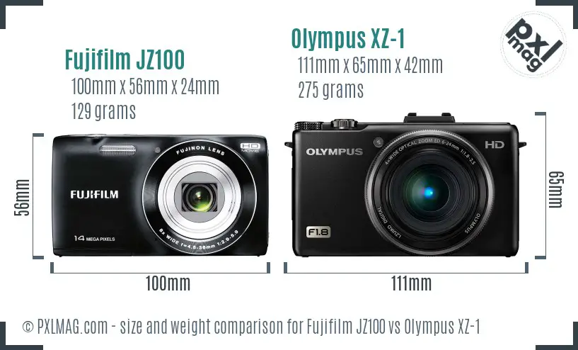 Fujifilm JZ100 vs Olympus XZ-1 size comparison